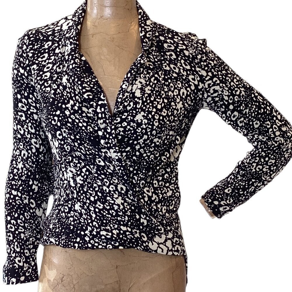 Zara TRF Collection Hi-Low  Hem Surplice V-Neck Faux Wrap‎ Top Sz S Black #21L